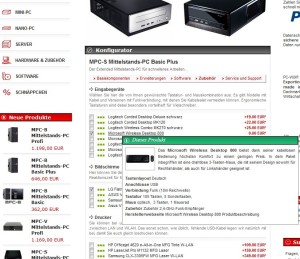 Detailansicht zubuchbarer Optionen